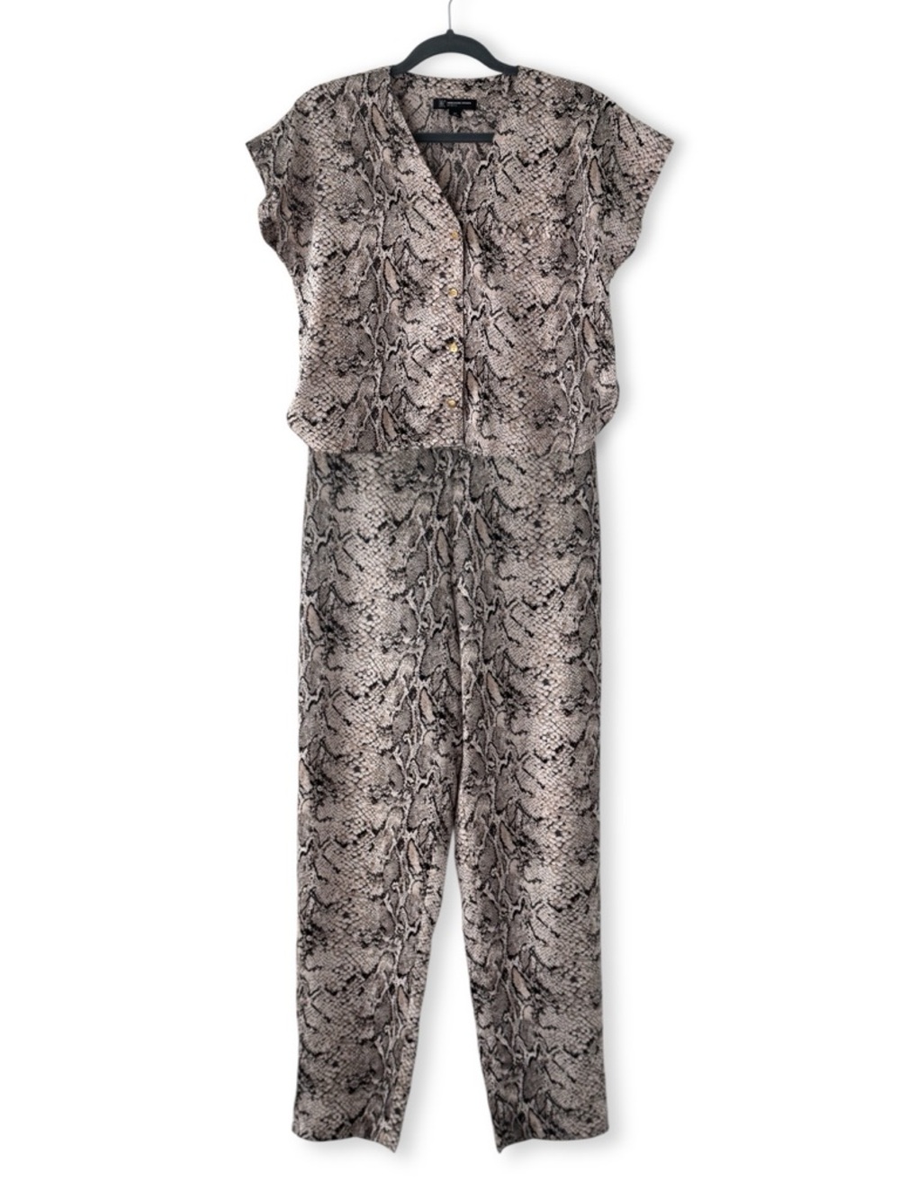 INC Loungewear Satin Short-Sleeve Top & Pants Snake Print XS Pajamas Relaxing